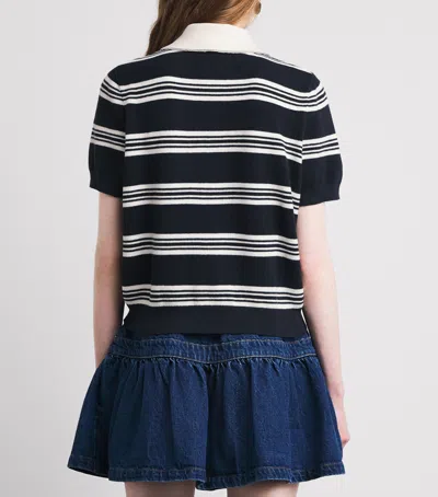 Maje Striped Polo With Rhinestone Collar In Multi
