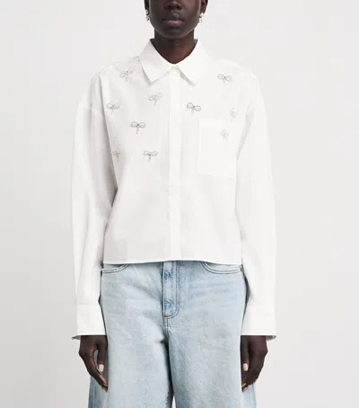 Maje Womens White Cropped Jewel-embellished Cotton Shirt