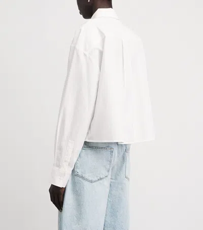 Maje Womens White Cropped Jewel-embellished Cotton Shirt