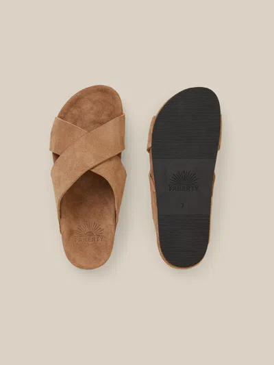 Faherty Low Tide Suede Slide In Brown