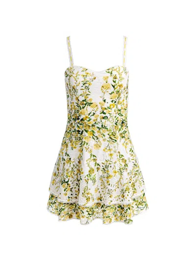 Alice And Olivia Meredith Sweetheart Drop Ruffle Flare Mini Dress In Multi