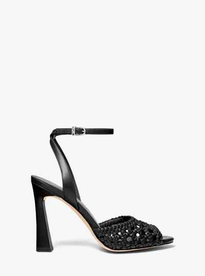 Michael Kors Rosie Woven Ankle-strap Heeled Sandals In Black