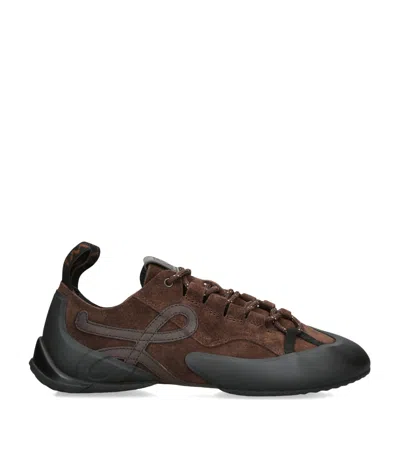 Loewe Grip Panelled Suede Sneakers In Brown
