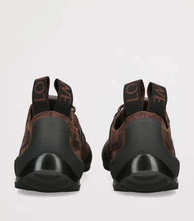 Loewe Grip Panelled Suede Sneakers In Brown