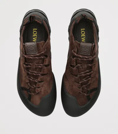 Loewe Grip Panelled Suede Sneakers In Brown