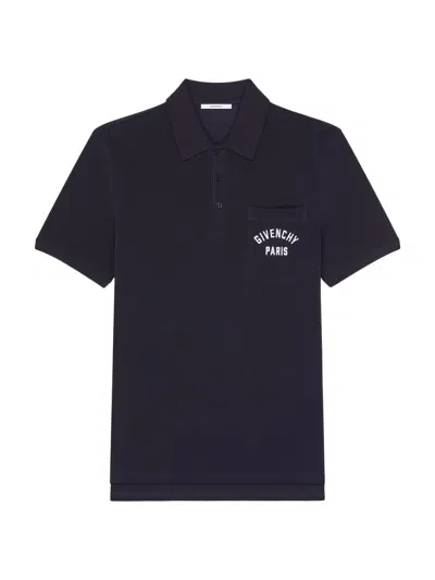 Givenchy Dark Blue Polo Shirt With Logo Embroidery Men In Black