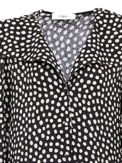 Chloé Dots-print Silk Jacquard Capelet Long-sleeve Mini Dress In Black