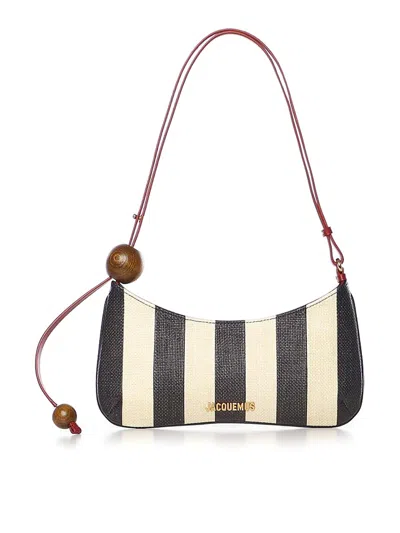 Jacquemus Le Bisou Perle Stripe Woven Raffia Shoulder Bag In Multi