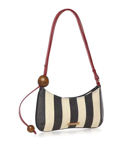 Jacquemus Le Bisou Perle Stripe Woven Raffia Shoulder Bag In Multi