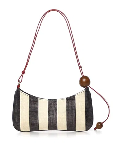 Jacquemus Le Bisou Perle Stripe Woven Raffia Shoulder Bag In Multi