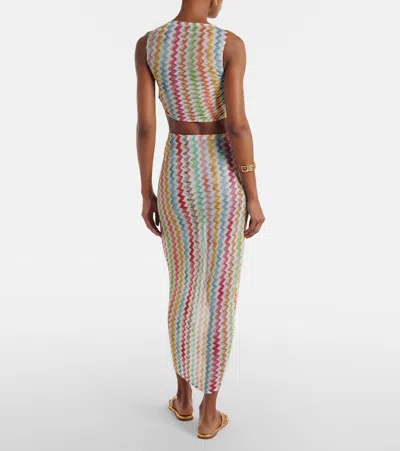 Missoni Gathered Striped Metallic Crochet-knit Midi Skirt In Blue