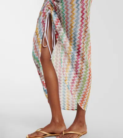 Missoni Gathered Striped Metallic Crochet-knit Midi Skirt In Blue