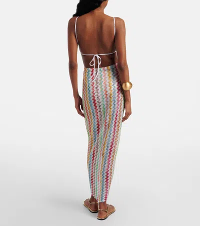 Missoni Gathered Striped Metallic Crochet-knit Midi Skirt In Blue