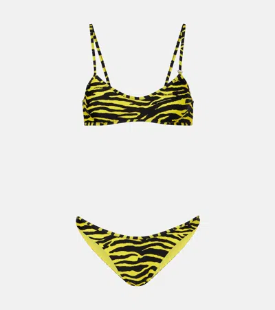 Attico Zebra Bikini Set In Black & Yellow