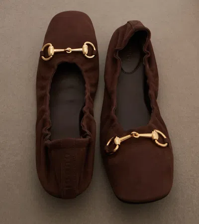Gucci Light Brown Solid Ballet Flats In Brown