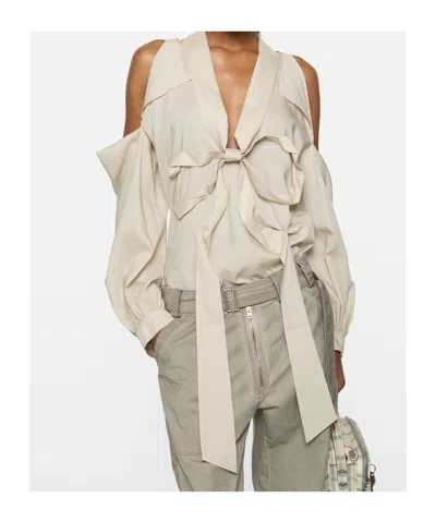 Acne Studios Bow-tie Open-shoulder Blouse In Neutral