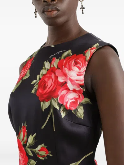 Dolce & Gabbana Women Black Dress With All-over Floral Print In Silk Woman In Multi