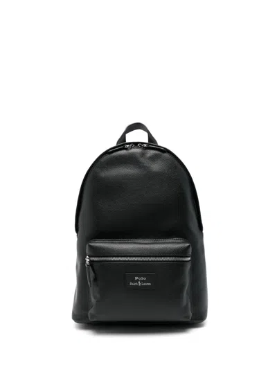 Polo Ralph Lauren Large Dome-shaped Backpack In Smooth Leather In Black