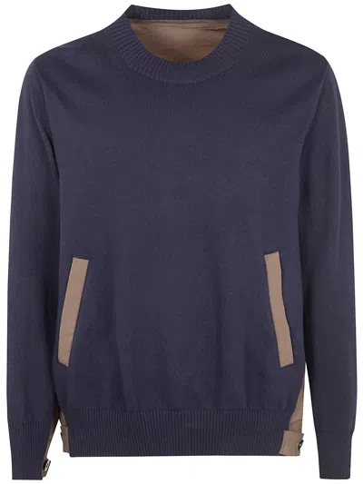 Sacai Cotton Typewriter X Knit Pullover In Blue