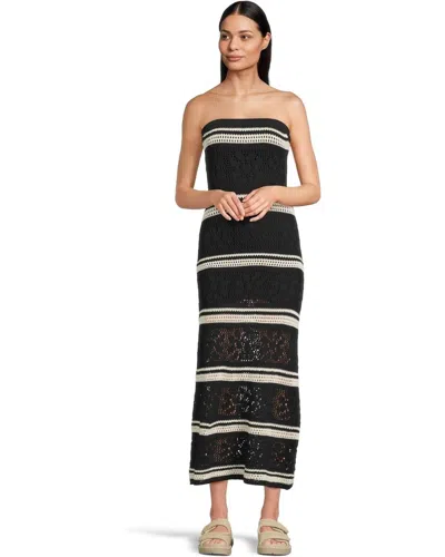 L*space Rosalia Dress Small Black Striped Flower Cut-out Strapless Gbo1957 In Black