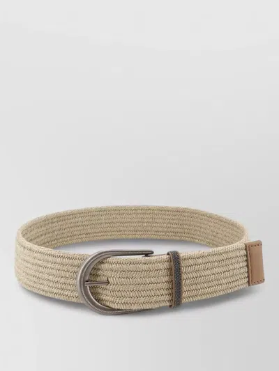 Brunello Cucinelli Linen Belt Braided Design Shiny Loop In Neutral