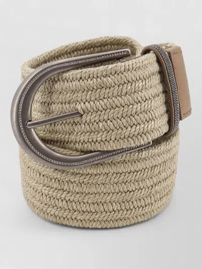 Brunello Cucinelli Linen Belt Braided Design Shiny Loop In Neutral