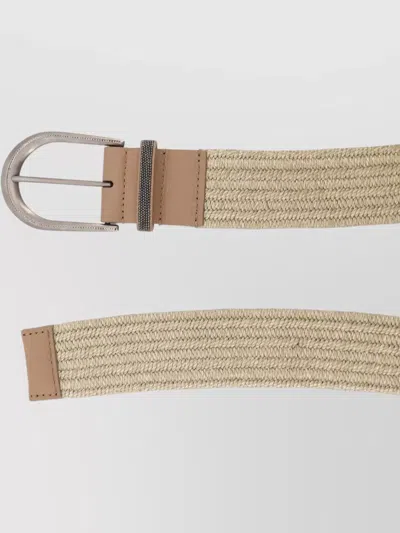 Brunello Cucinelli Linen Belt Braided Design Shiny Loop In Neutral