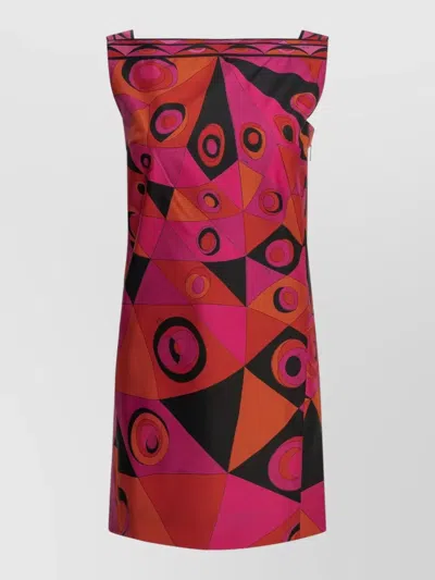 Pucci Fuchsia And Black Occhi-print Silk Twill Mini Dress In Pink
