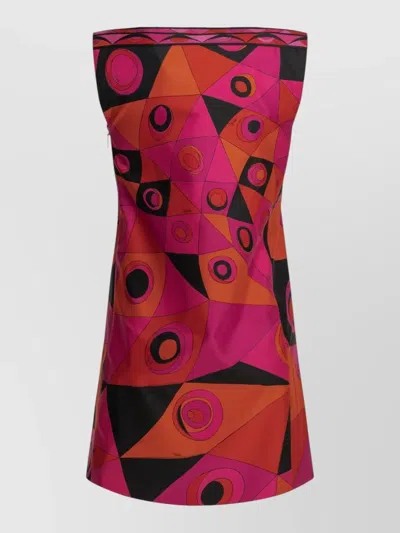 Pucci Fuchsia And Black Occhi-print Silk Twill Mini Dress In Pink