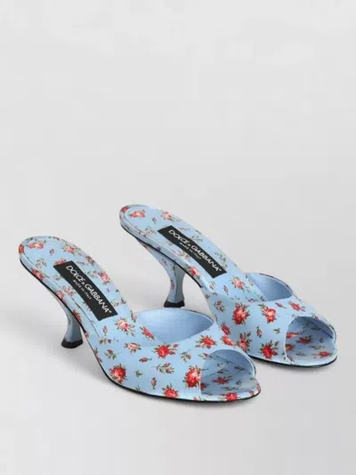 Dolce & Gabbana Keira Satin Mules With Little Roses Print In Blue