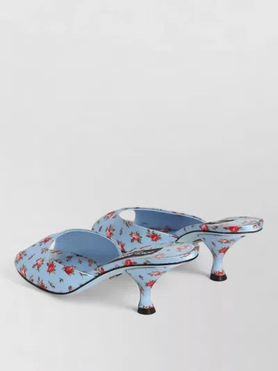 Dolce & Gabbana Keira Satin Mules With Little Roses Print In Blue