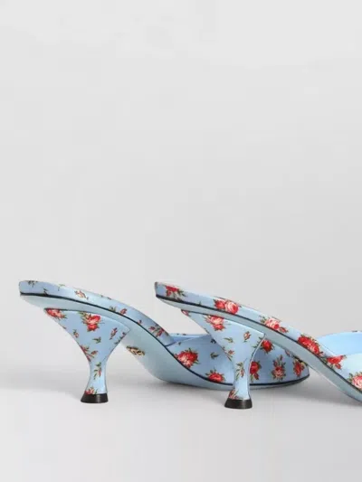 Dolce & Gabbana Keira Satin Mules With Little Roses Print In Blue