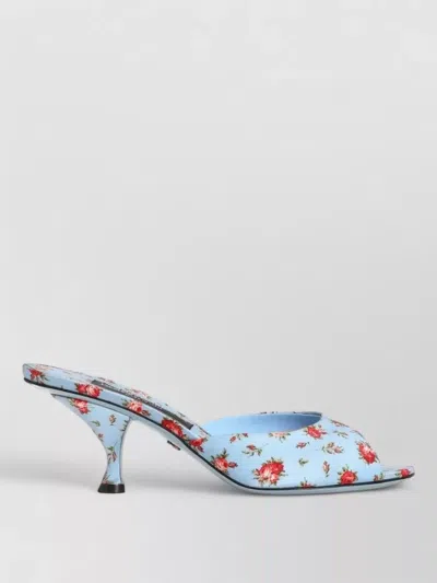 Dolce & Gabbana Keira Satin Mules With Little Roses Print In Blue