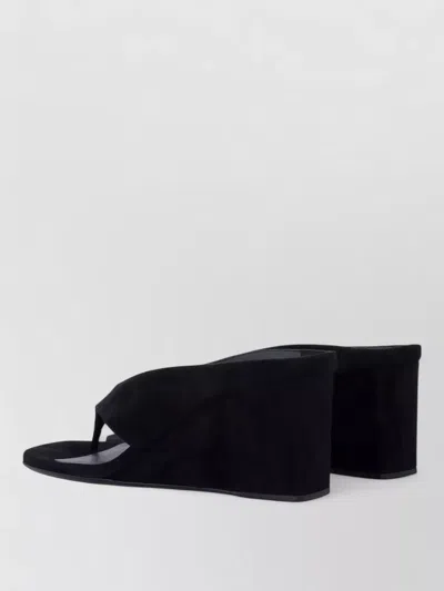 Alaïa Alaia Black Suede Goat Leather Wedge Thong Mules In Black
