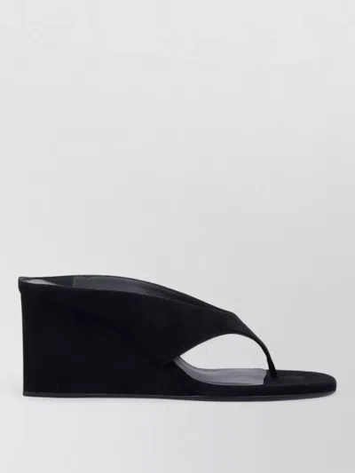 Alaïa Alaia Black Suede Goat Leather Wedge Thong Mules In Black