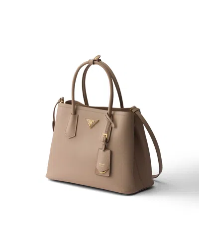 Prada Medium Double Tote Bag In Neutral