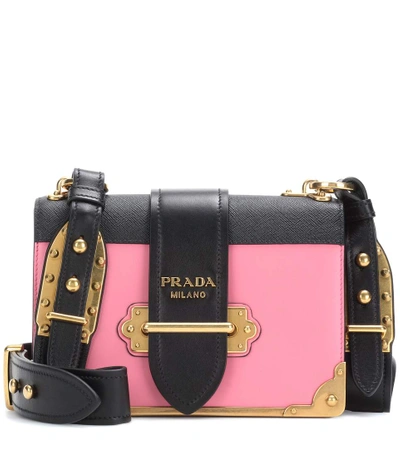 Prada Cahier Small Two-tone Leather Shoulder Bag In Pink | ModeSens
