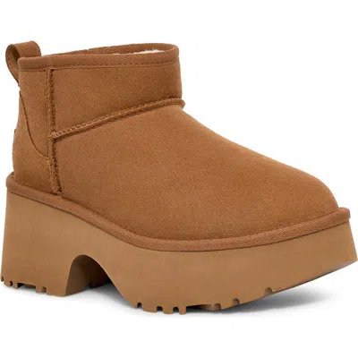 Ugg Womens Tan Classic Ultra Mini New Heights Suede And Shearling Heeled Ankle Boots Eur 39 / 6 Uk In Neutral