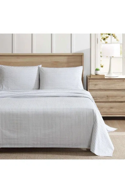Eddie Bauer Ticking Stripe 200 Thread Count Cotton Percale Sheet Set In White