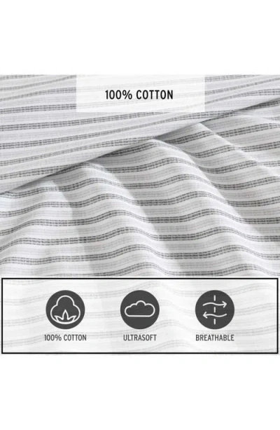 Eddie Bauer Ticking Stripe 200 Thread Count Cotton Percale Sheet Set In White