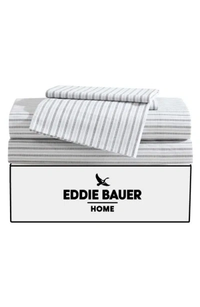 Eddie Bauer Ticking Stripe 200 Thread Count Cotton Percale Sheet Set In White