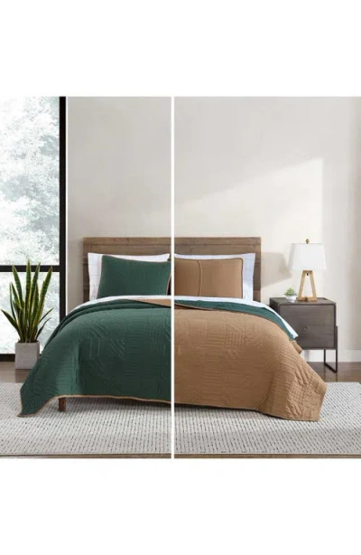Eddie Bauer Solid Washed Microfiber Quilt Set In Green