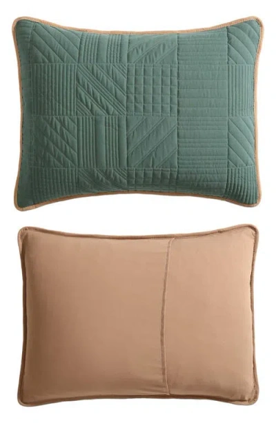 Eddie Bauer Solid Washed Microfiber Quilt Set In Green