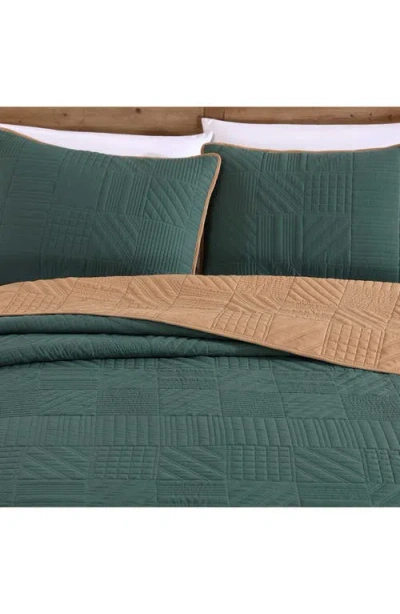 Eddie Bauer Solid Washed Microfiber Quilt Set In Green