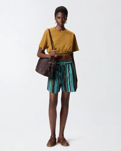 Pinko Chic Mini Shorts With Unique Stripe Print In Multi
