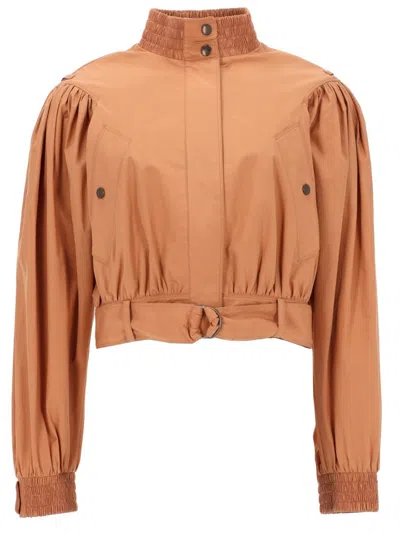 Chloé Ruched Short Cotton Poplin Jacket In Reef Shell In Multi