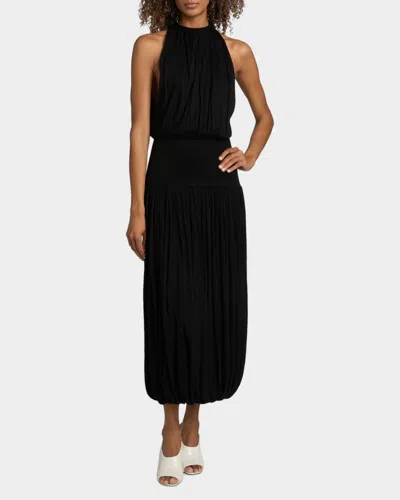 Totême Black Fluid Viscose Gathered Midi Dress In Burgundy