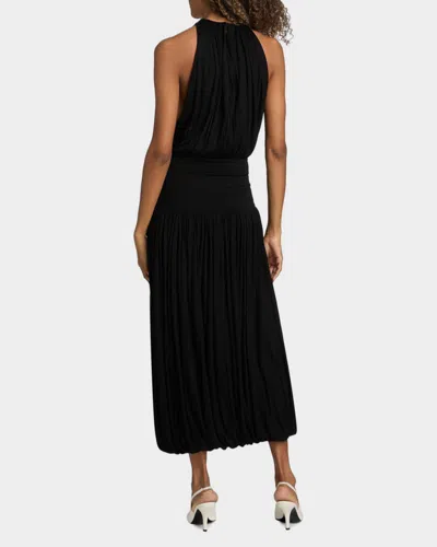 Totême Black Fluid Viscose Gathered Midi Dress In Burgundy