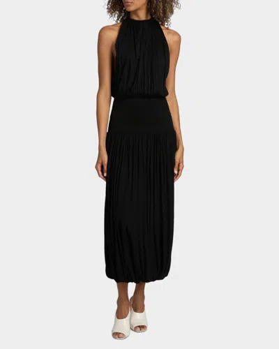 Totême Black Fluid Viscose Gathered Midi Dress In Burgundy