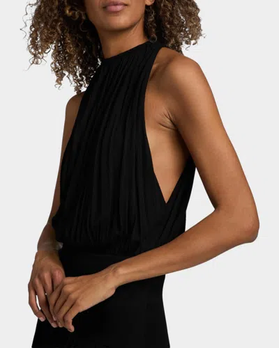 Totême Black Fluid Viscose Gathered Midi Dress In Burgundy